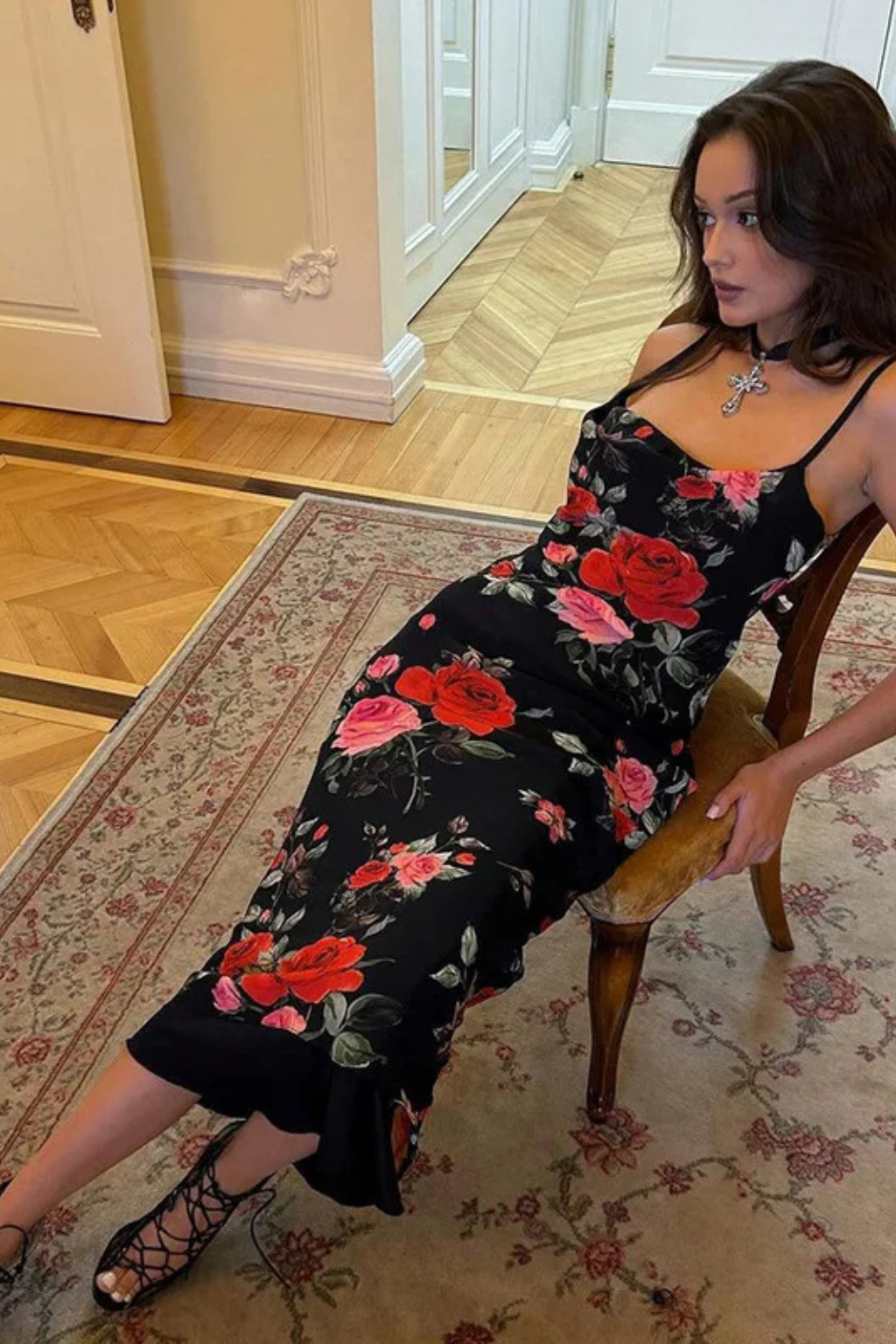Women's Floral Spaghetti Strap Maxi Dress – Summer Wedding Style