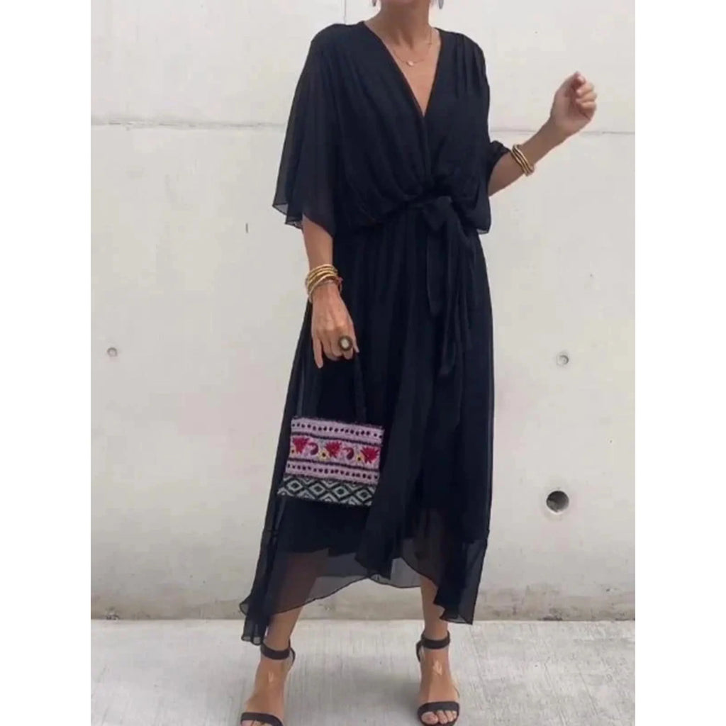 Women's Chiffon V-Neck Dress – Elegant Lightweight Flowy Versatile Style