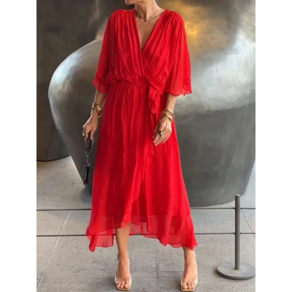Women's Chiffon V-Neck Dress – Elegant Lightweight Flowy Versatile Style