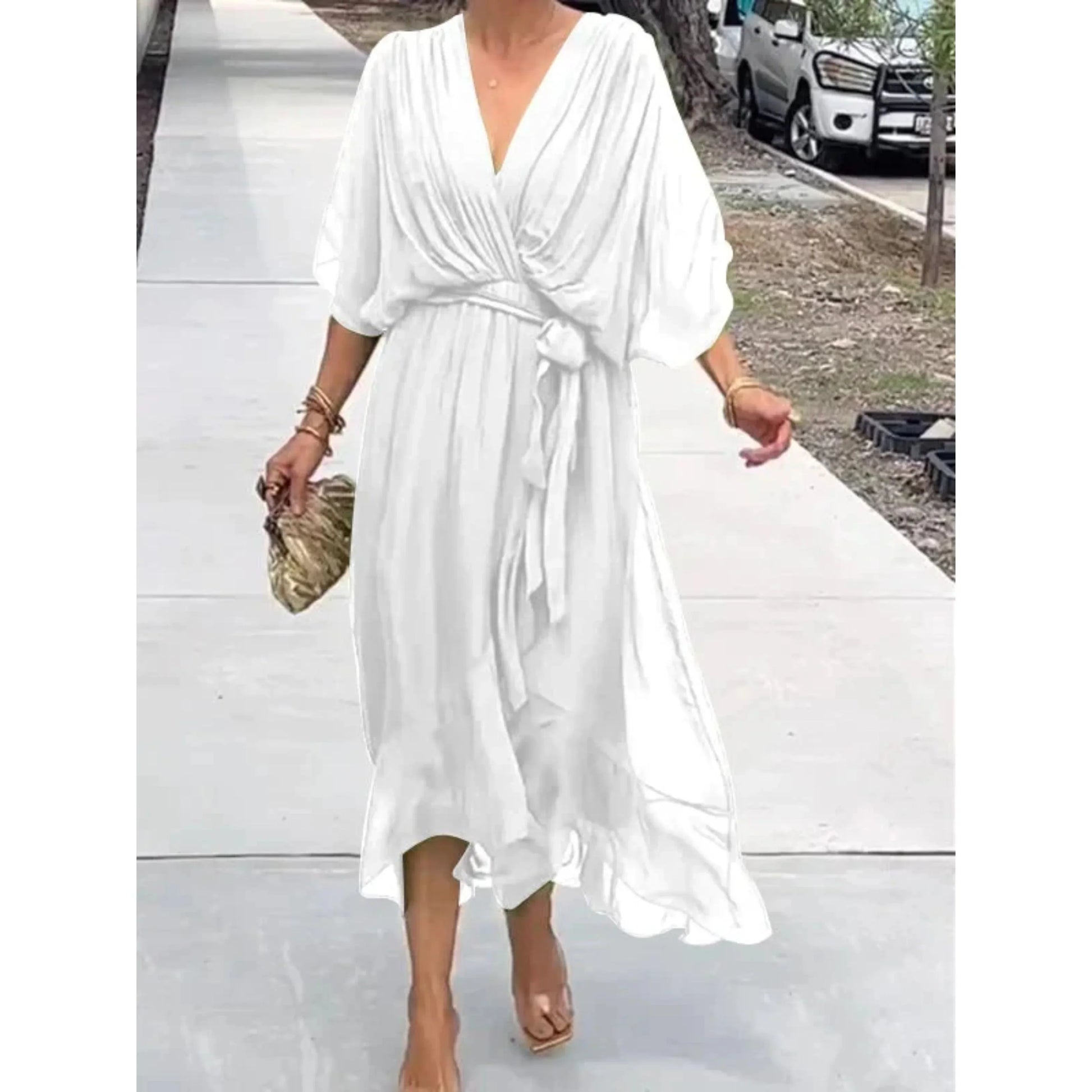 Women's Chiffon V-Neck Dress – Elegant Lightweight Flowy Versatile Style