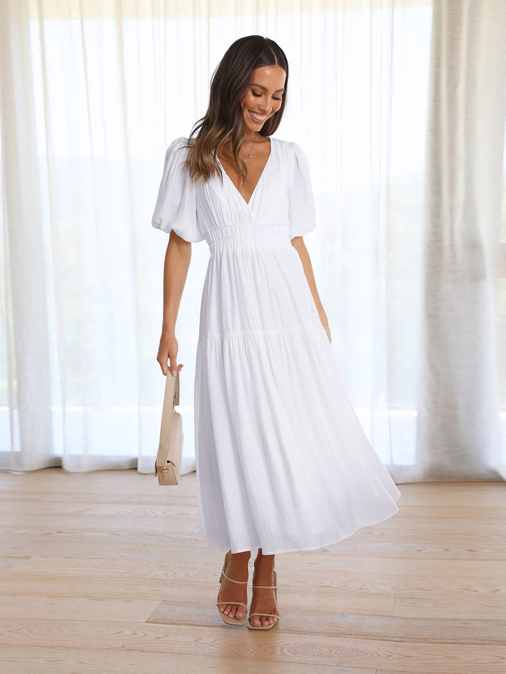 Women's Flared Maxi Wedding Guest Dress – Flattering Flowy Elegant Fit