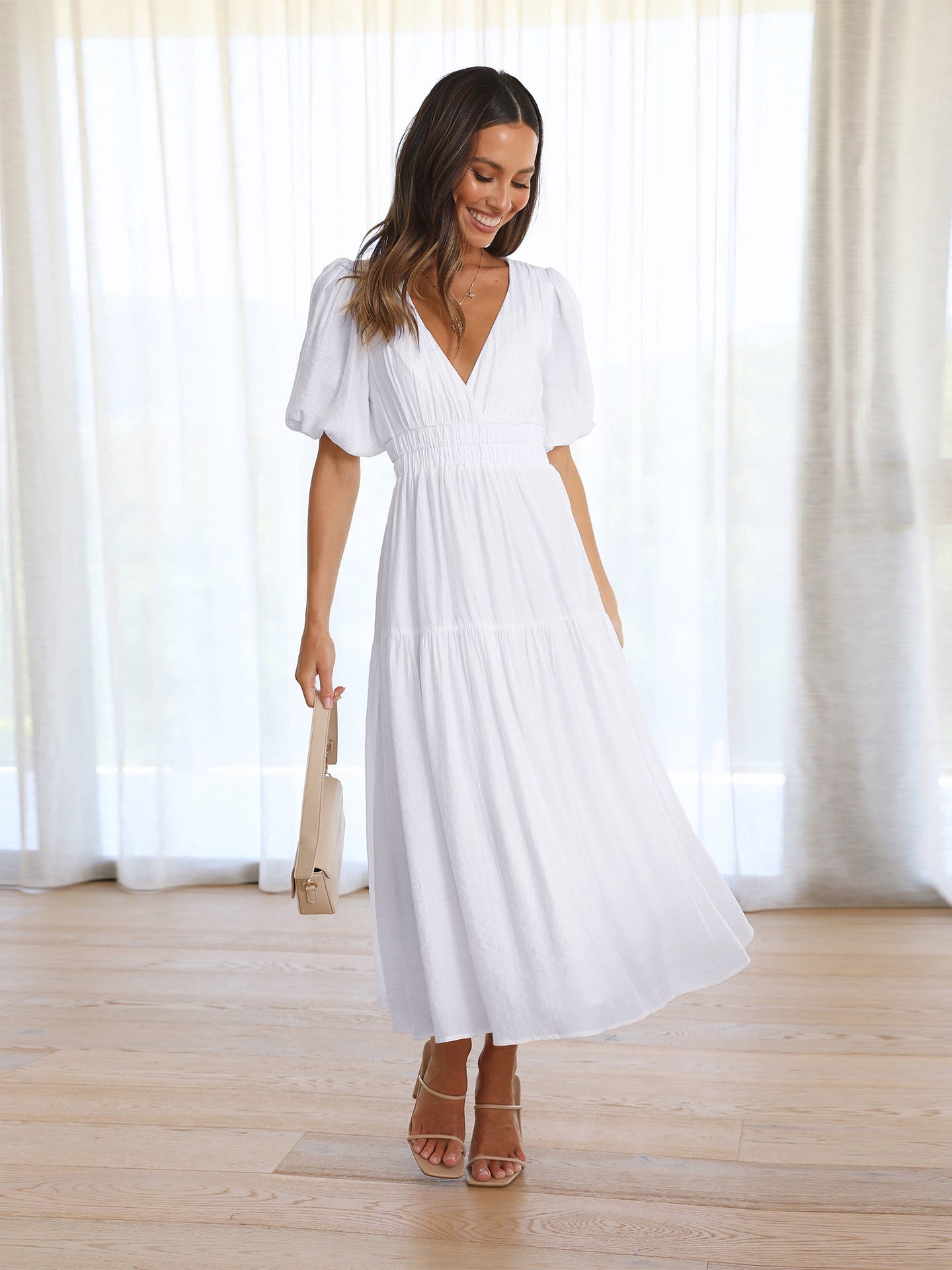 Women's Flared Maxi Wedding Guest Dress – Flattering Flowy Elegant Fit