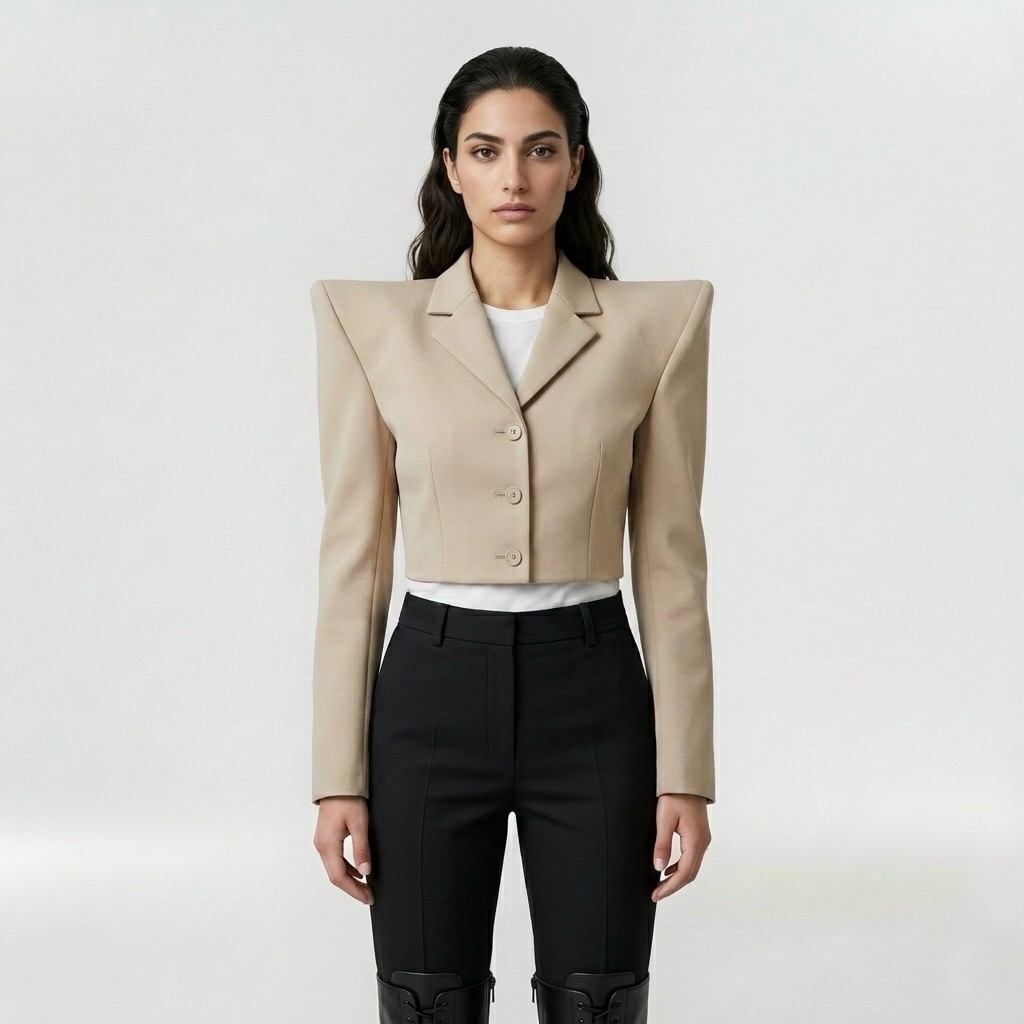 Women's Power-Shoulder Cropped Blazer