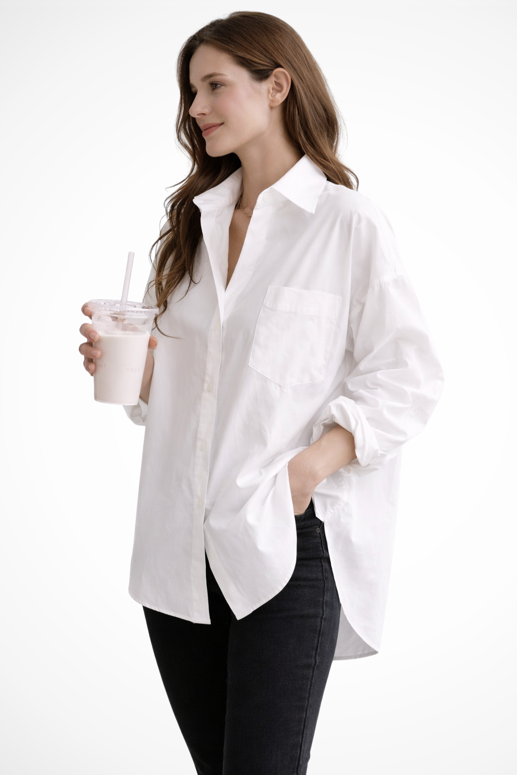 Women's Oversized Button-Down Blouse – Long Sleeve Relaxed Style
