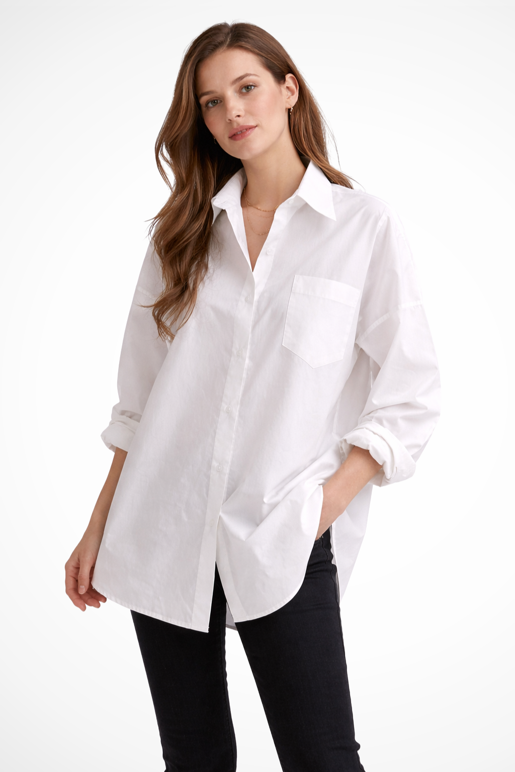 Women's Oversized Button-Down Blouse – Long Sleeve Relaxed Style