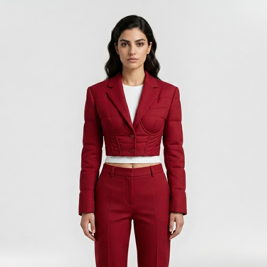 Women's Corset-Panel Cropped Blazer