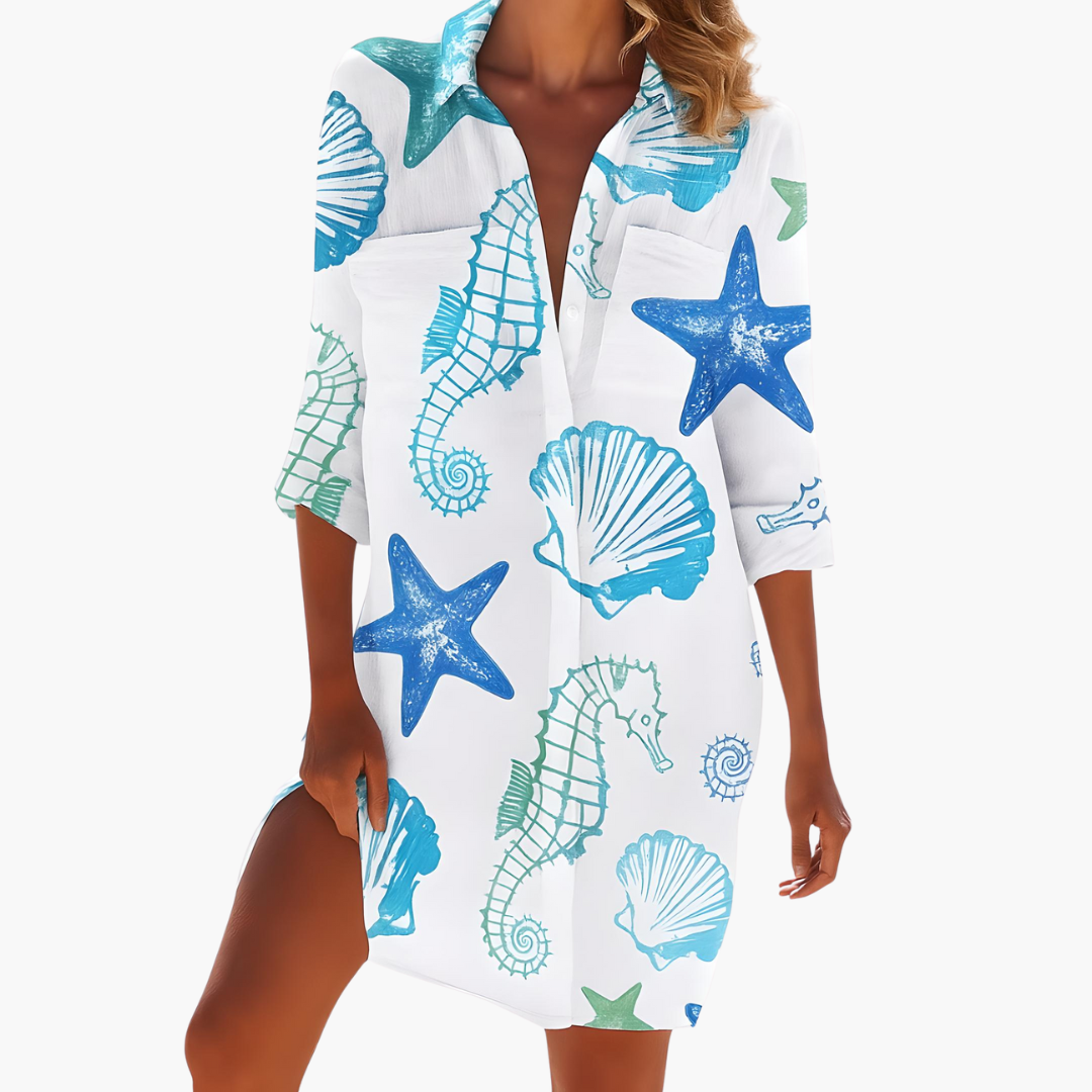 Women's Long Sleeve Shirt Dress – Button Placket Relaxed Everyday Style