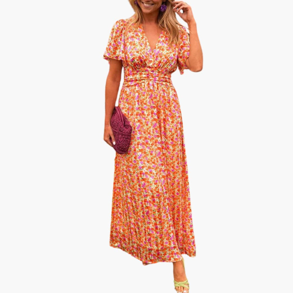 Women's Floral Wrap Maxi Dress – V-Neck Bohemian Summer Style