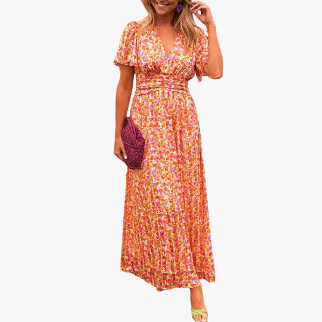 Women's Floral Wrap Maxi Dress – V-Neck Bohemian Summer Style