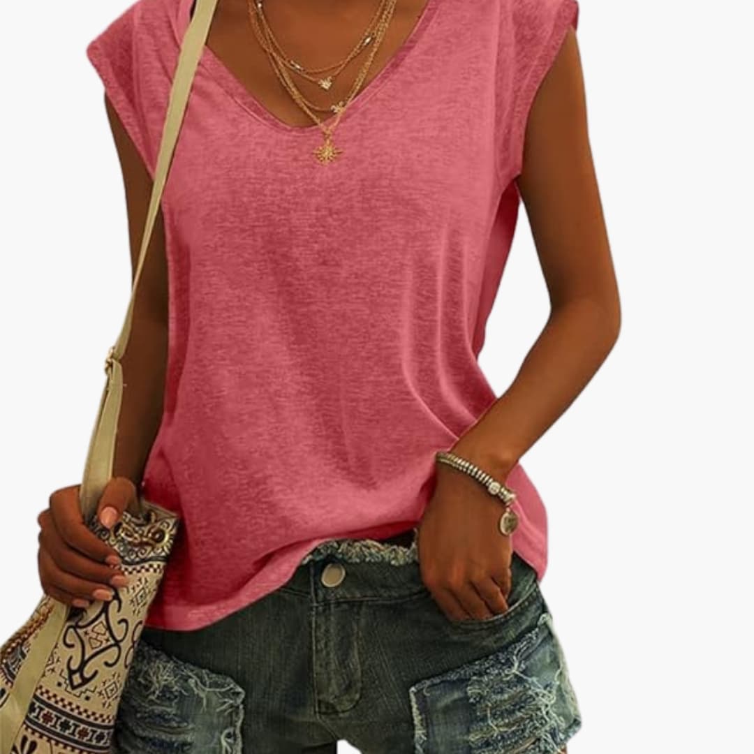 Women's Stretch V-Neck Top – Cap Sleeve Easy Everyday Style