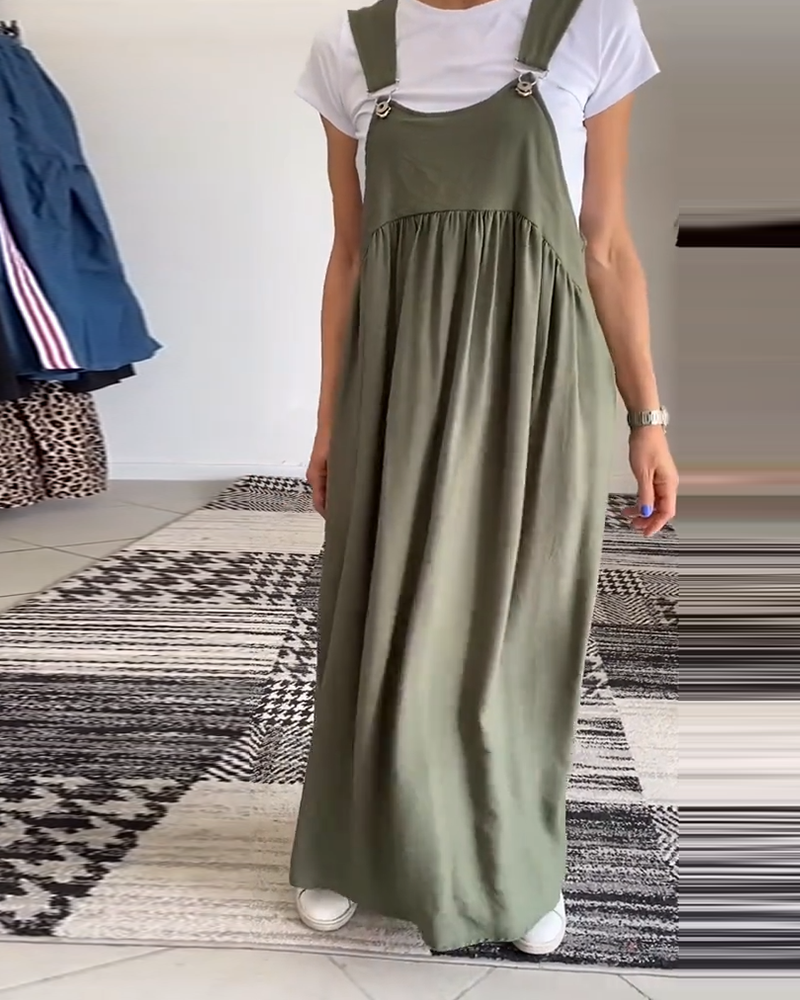 Women's Maxi Overall Dress – Flowy Sleeveless Casual Chic