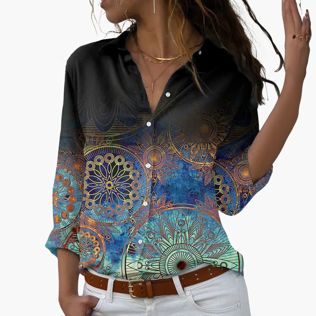 Women's Floral Colorblock Blouse – Stylish Comfortable Everyday Wear