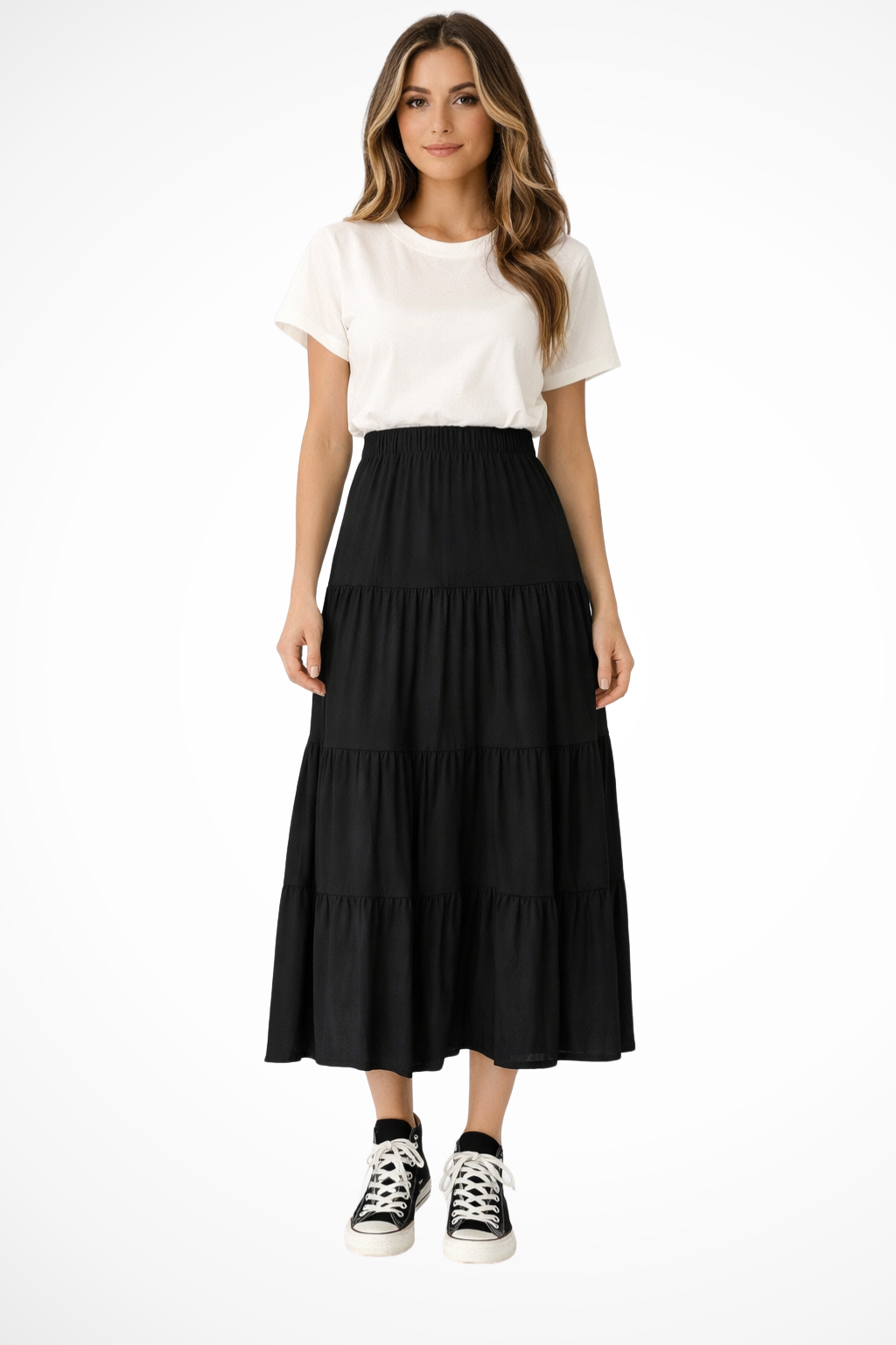 Women's High Waist Tiered Maxi Skirt – Flowy Everyday Style
