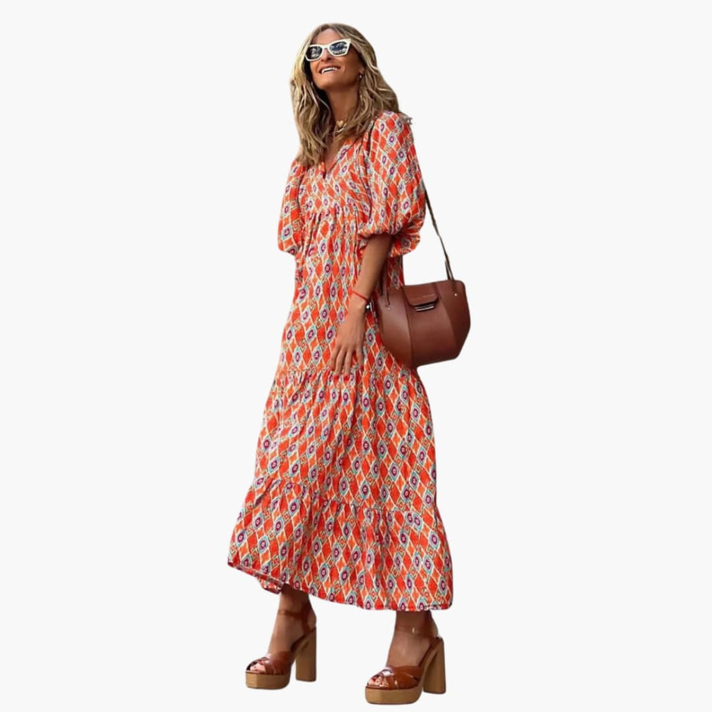 Women's Boho Maxi Dress – Floral Pattern Loose Fit Flowy Comfort