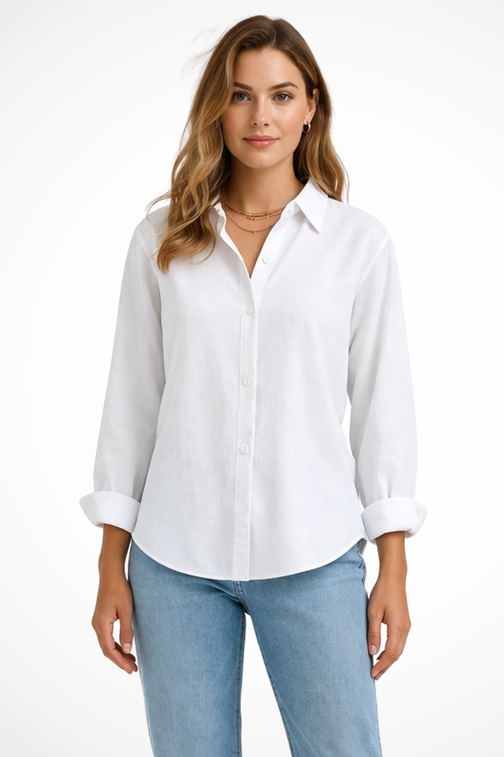 Women's Relaxed Fit Button-Down Shirt – Long Sleeve Collared Style