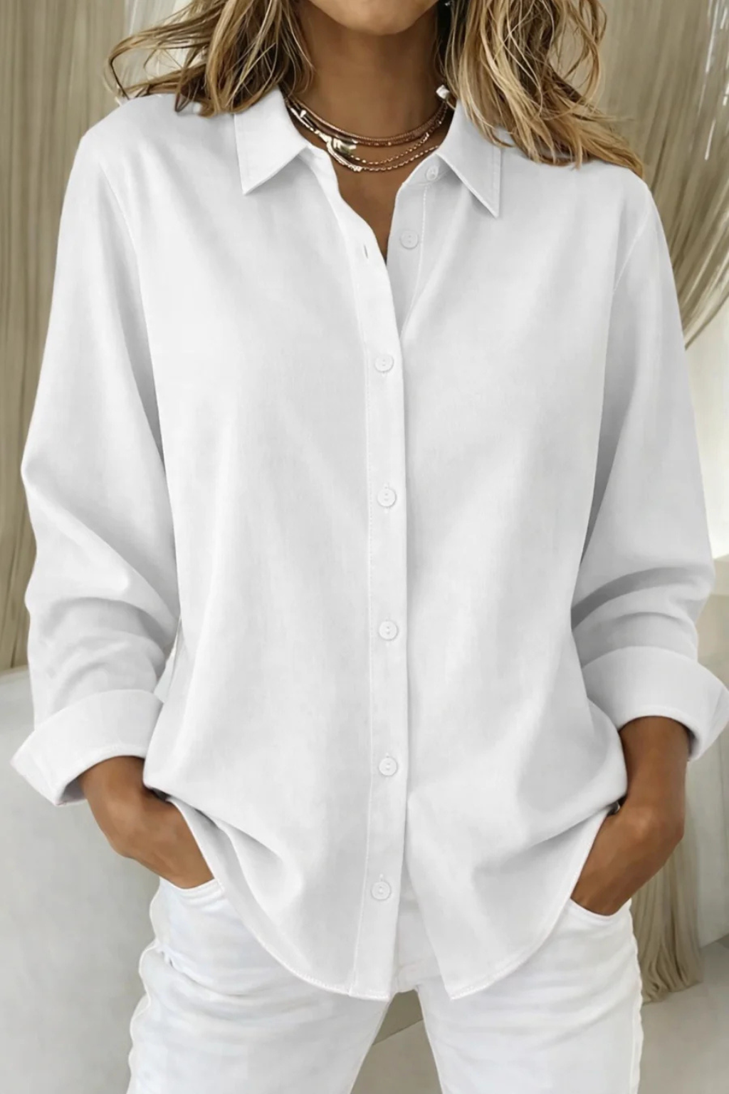 Women's Relaxed Fit Button-Down Shirt – Long Sleeve Collared Style