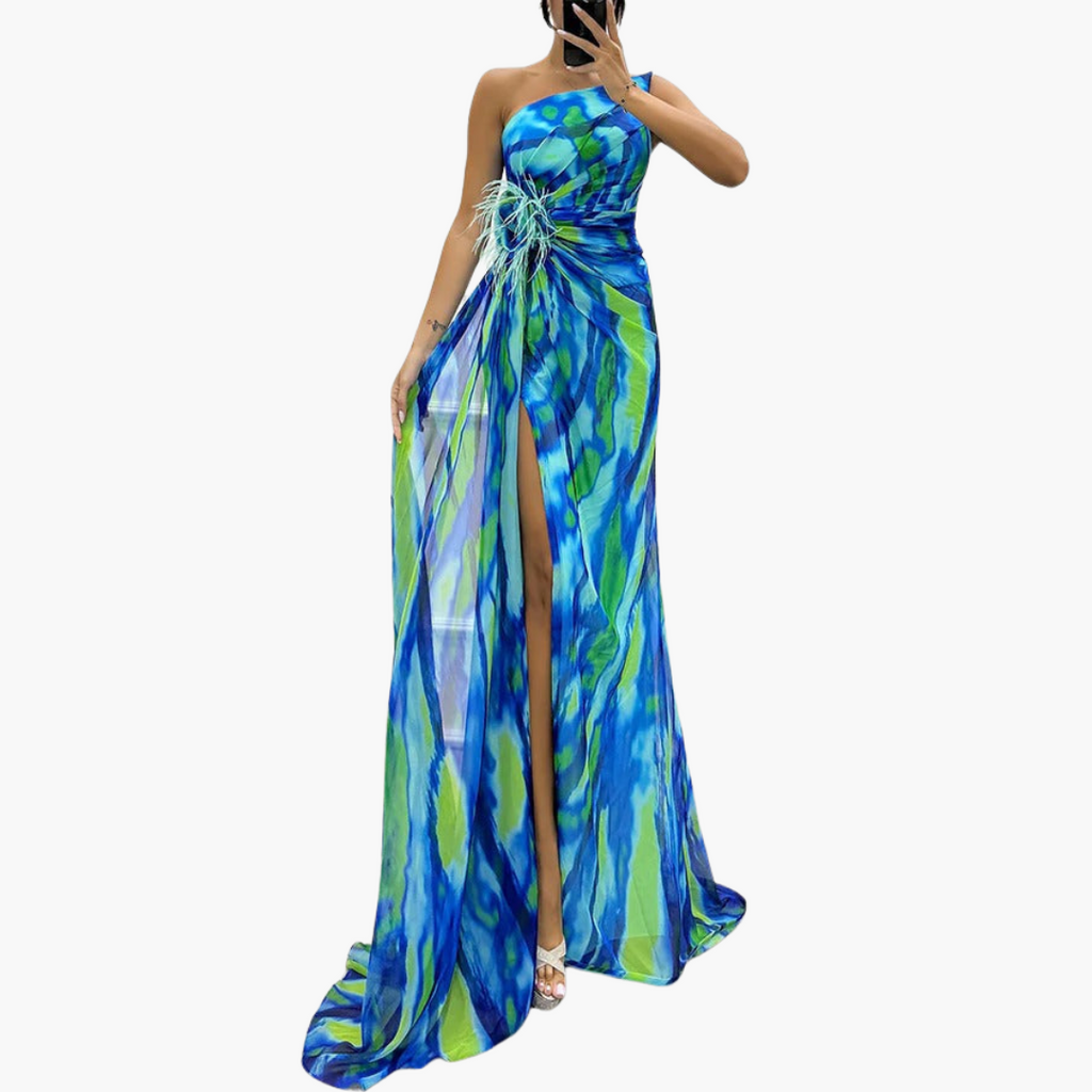 Women's One-Shoulder Maxi Dress – Flowing Silhouette Elegant Statement Style