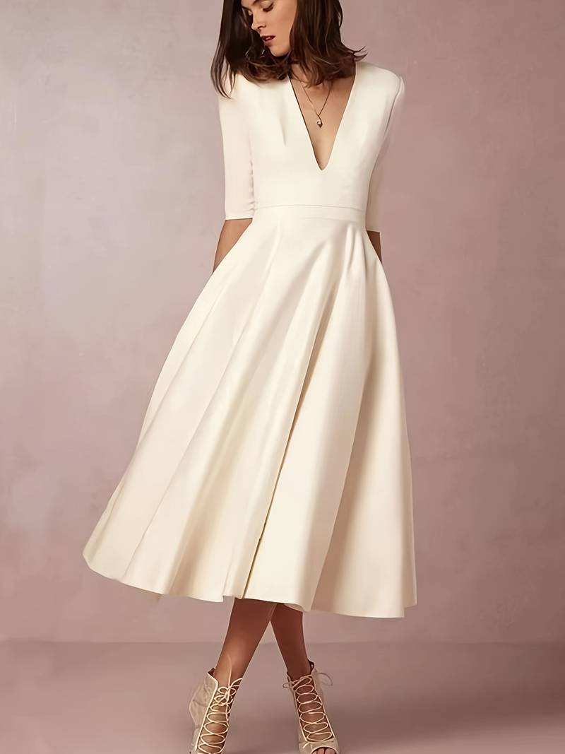 Women's Wedding Guest Flared Midi Dress – Elegant Occasion Style