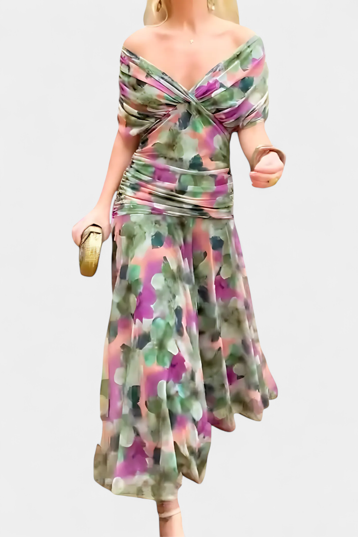 Women's Floral Maxi Dress – V-Neck Flowy Elegant Summer Style