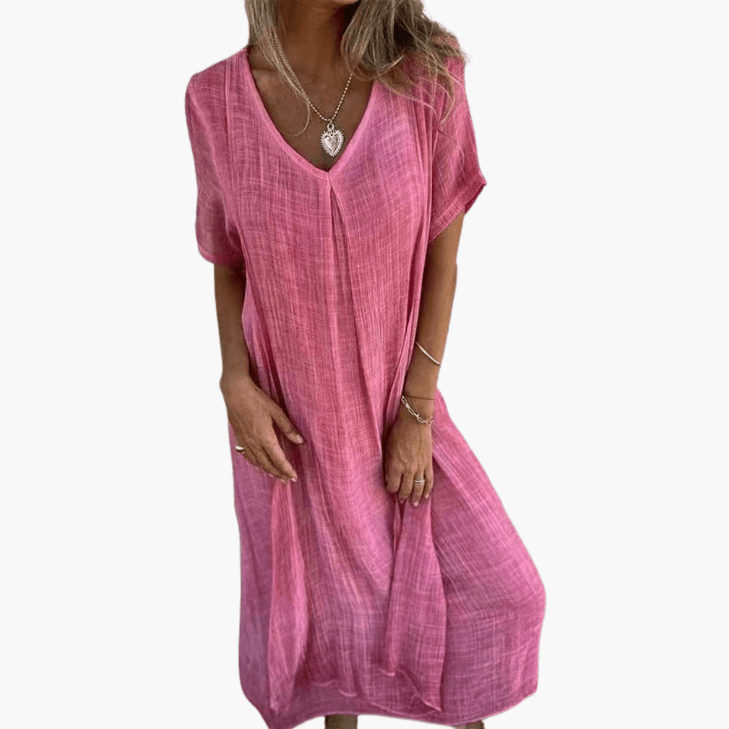 Women's V-Neck Summer Dress – Loose Fit Lightweight Casual Comfort