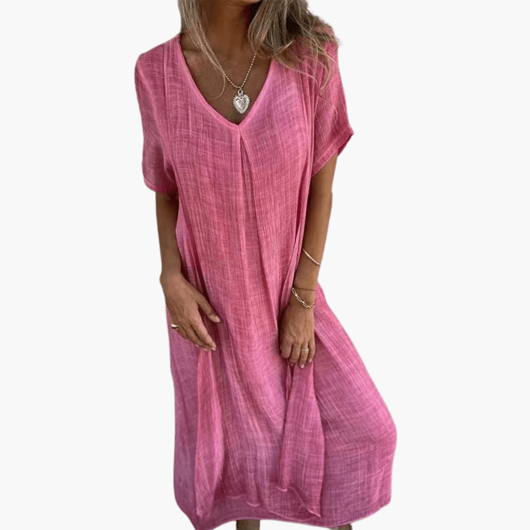 Women's V-Neck Summer Dress – Loose Fit Lightweight Casual Comfort