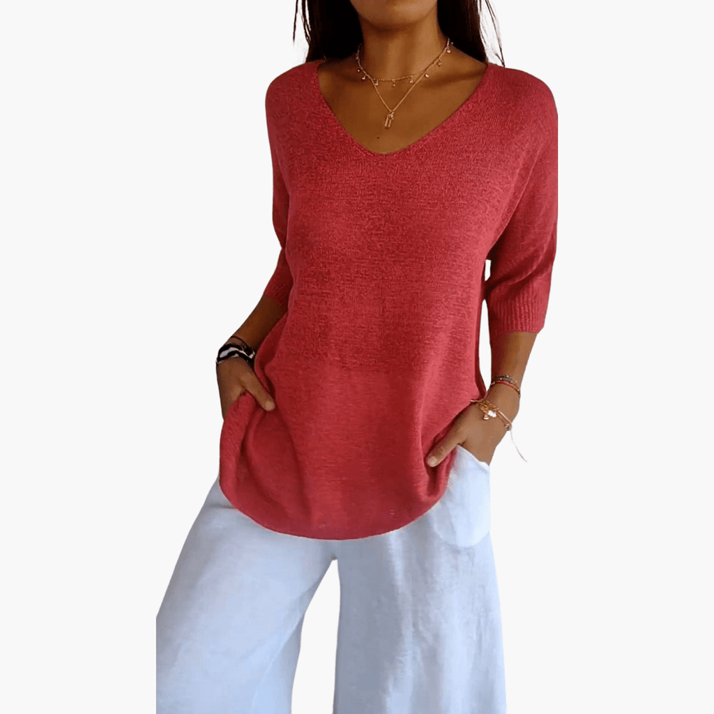 Women's Loose V-Neck Summer Top – Casual Everyday Comfort