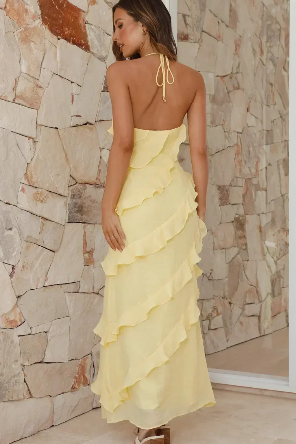 Women's Halter Neck Ruffle Maxi Dress – Elegant Summer Style