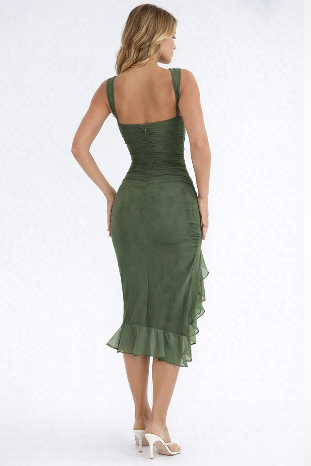 Women's Ruched Sleeveless Midi Dress – Wedding Guest Elegant Style