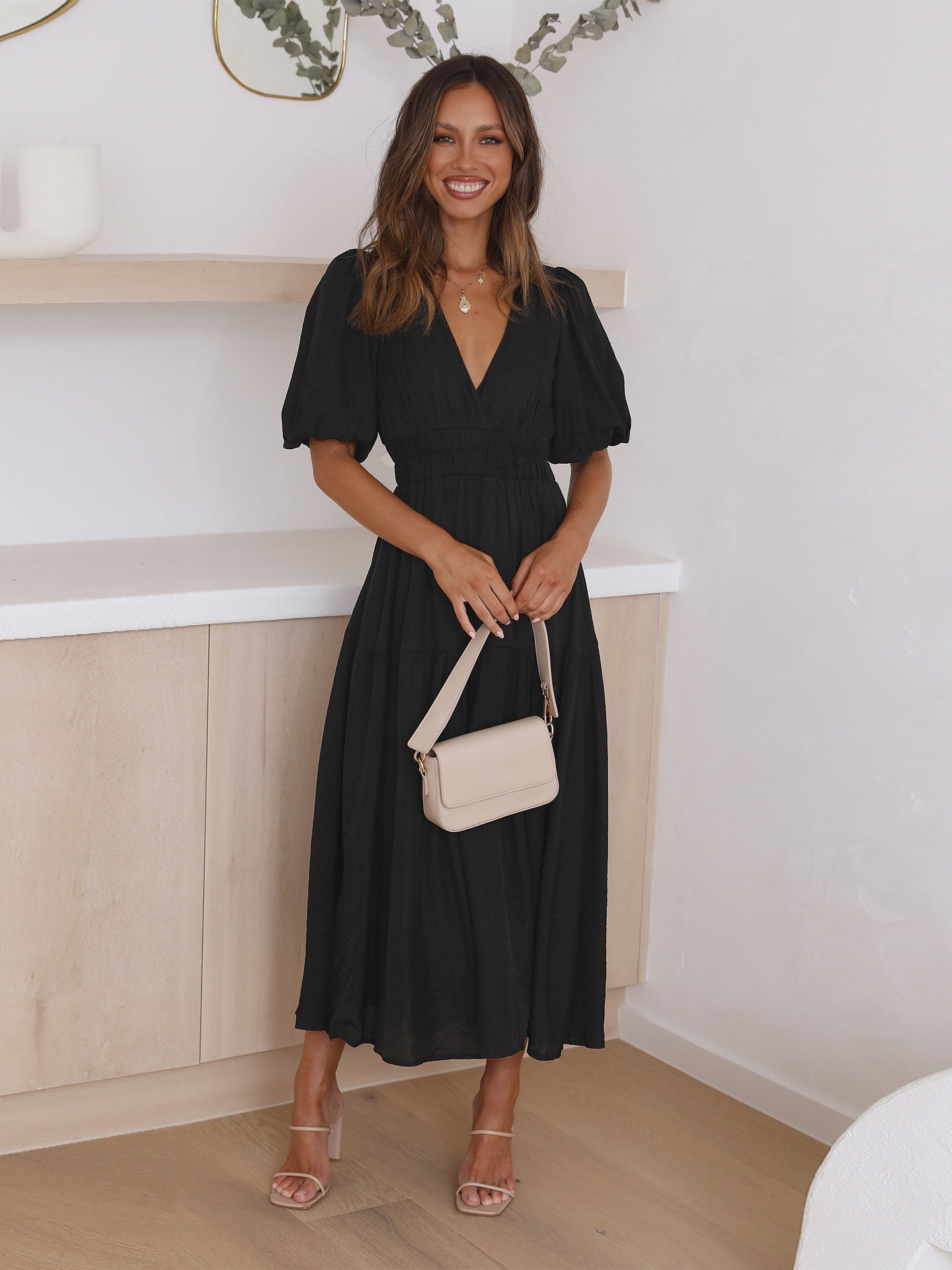 Women's Flared Maxi Wedding Guest Dress – Flattering Flowy Elegant Fit