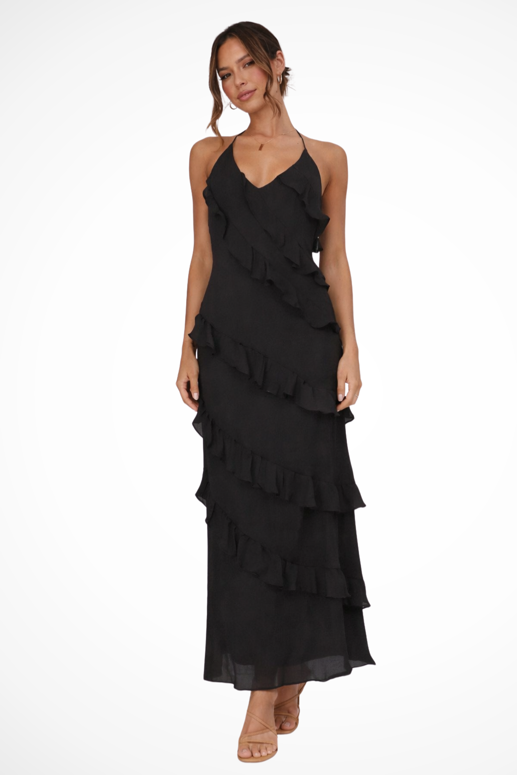 Women's Halter Neck Ruffle Maxi Dress – Elegant Summer Style