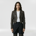 Women's Distressed Faux-Leather Cropped Jacket