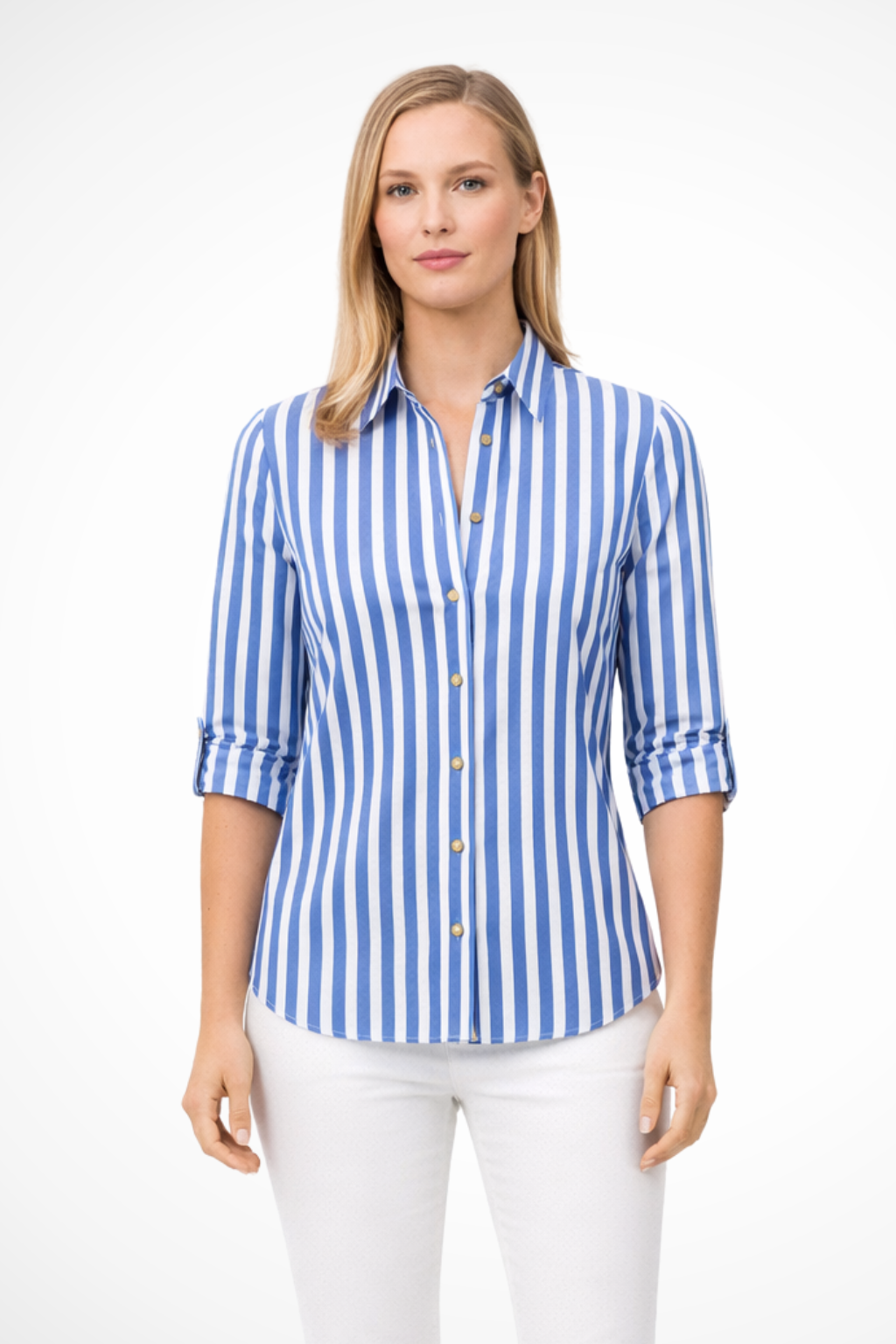 Women's Striped Long Sleeve Blouse – Slim Fit Shirt Style