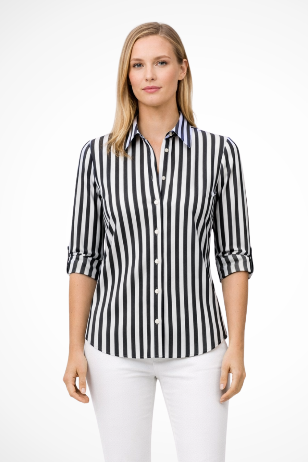 Women's Striped Long Sleeve Blouse – Slim Fit Shirt Style