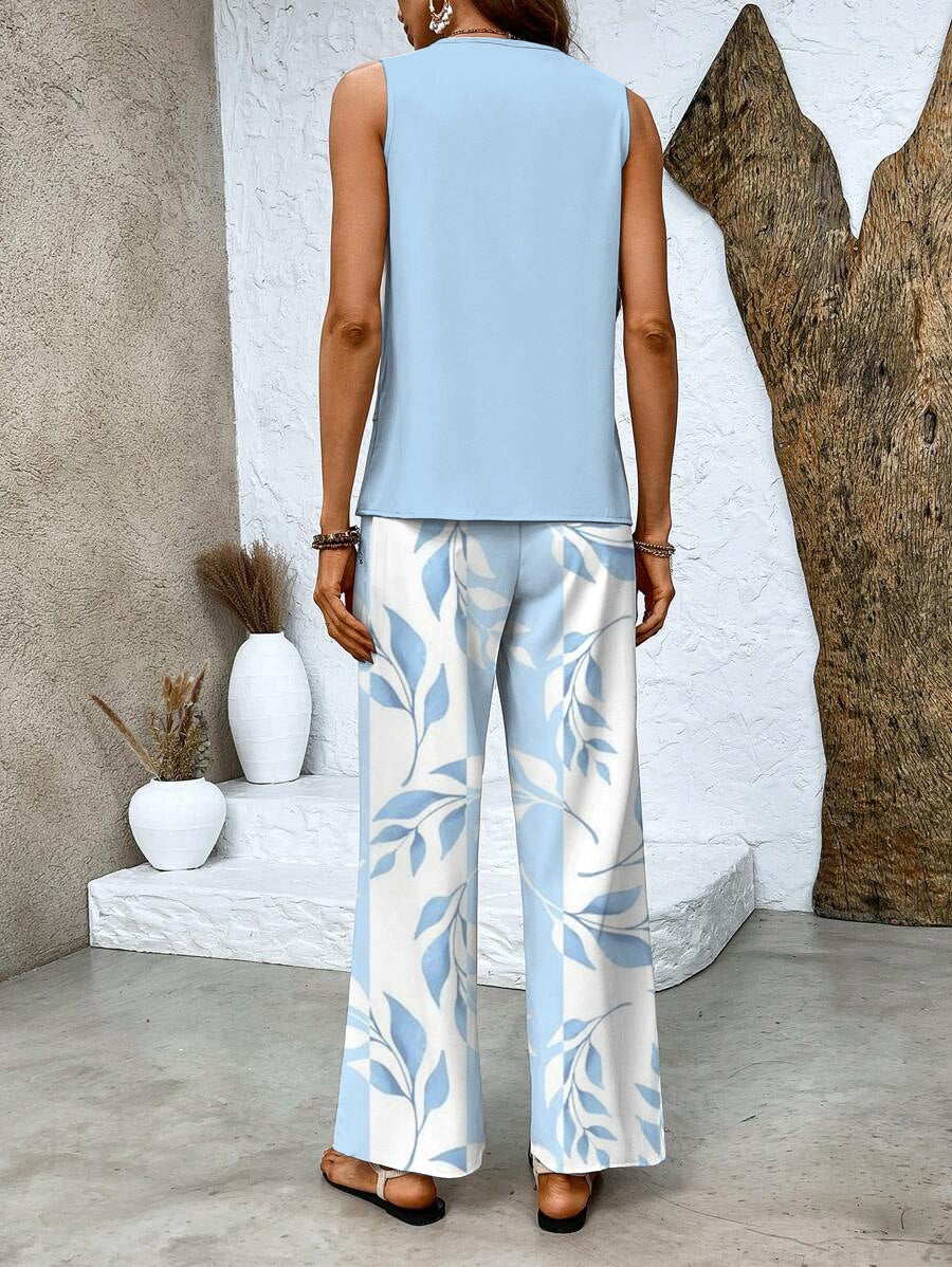 Women's Floral Top and Pants Set – Elegant Flattering Comfortable Style
