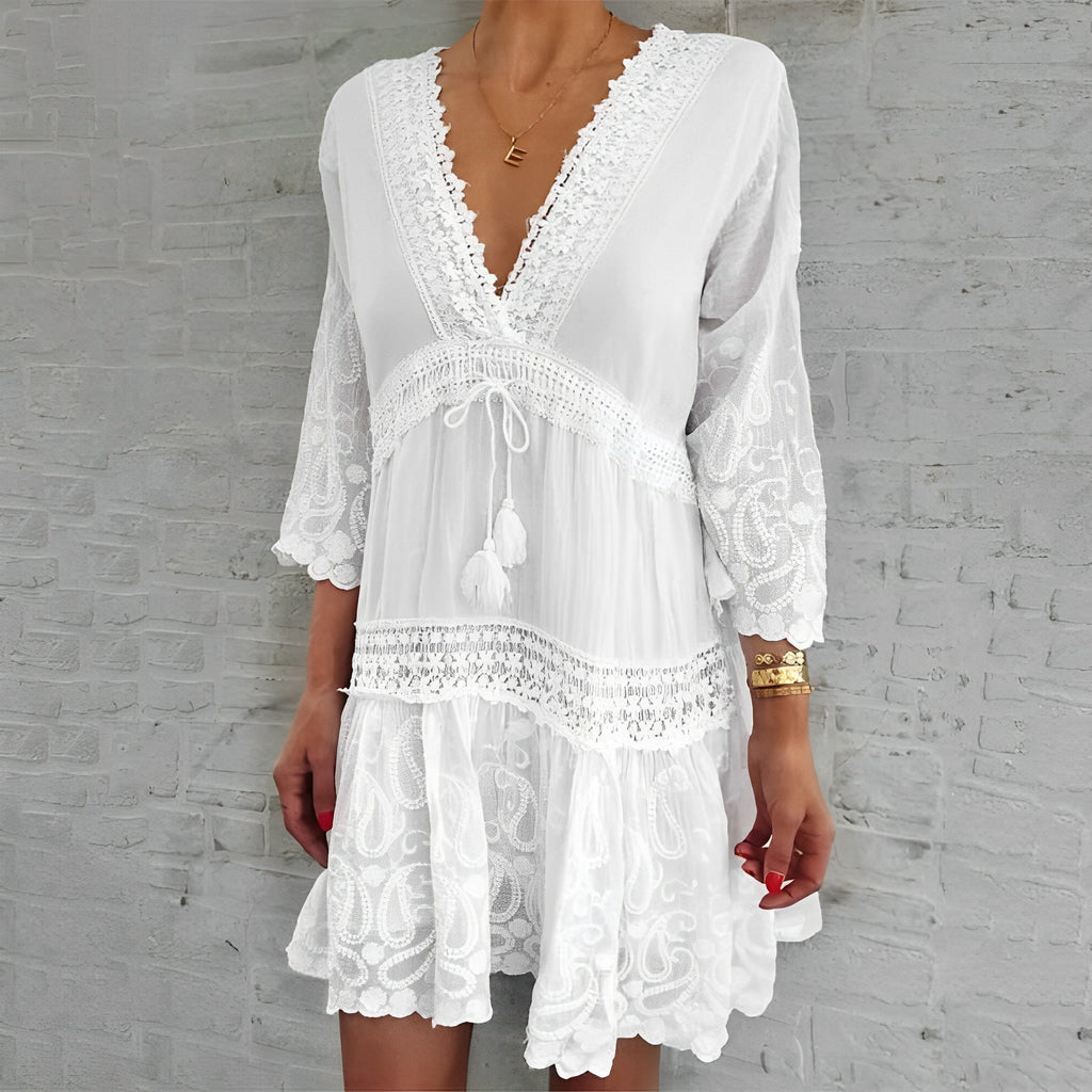 Women's Floral Mini Dress – V-Neck Bohemian Summer Casual