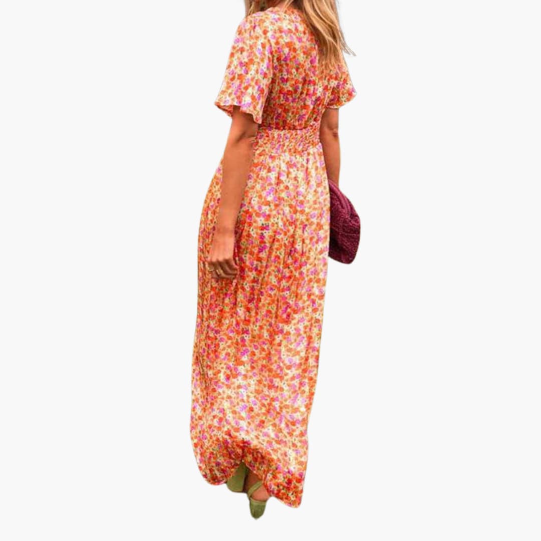 Women's Floral Wrap Maxi Dress – V-Neck Bohemian Summer Style