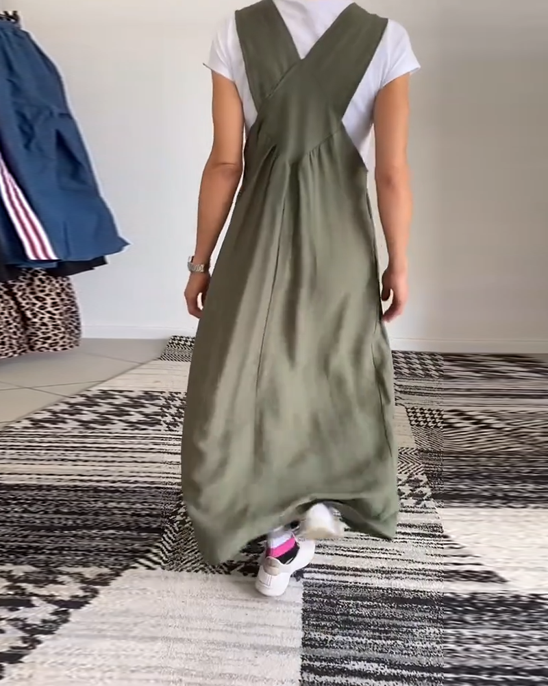 Women's Maxi Overall Dress – Flowy Sleeveless Casual Chic
