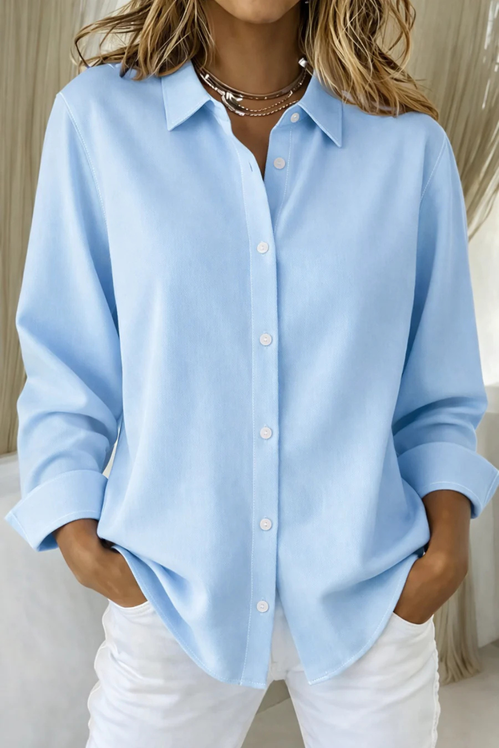 Women's Relaxed Fit Button-Down Shirt – Long Sleeve Collared Style