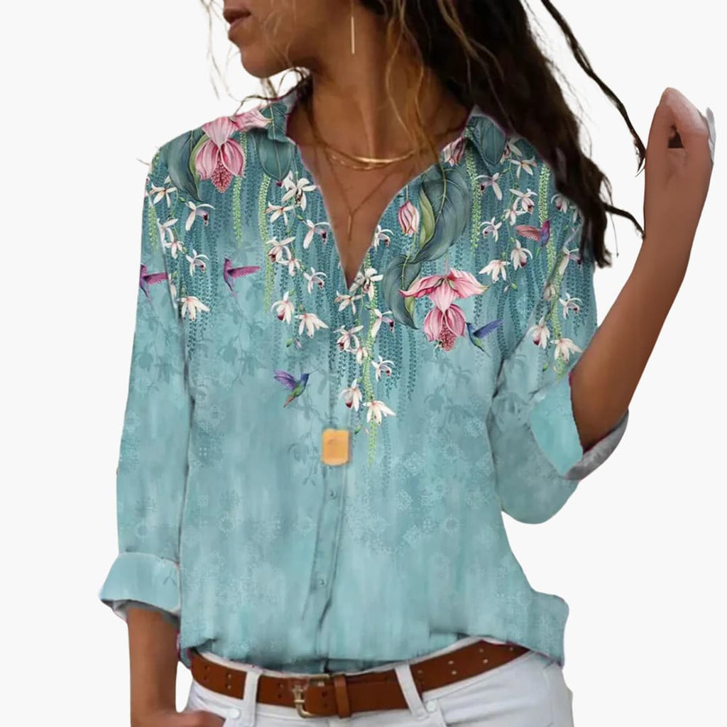 Women's Floral Colorblock Blouse – Stylish Comfortable Everyday Wear