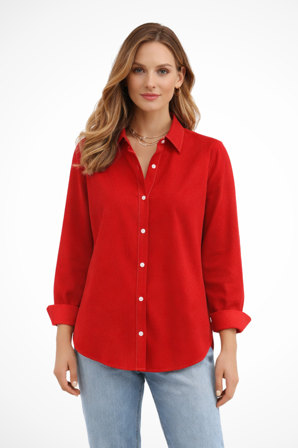 Women's Relaxed Fit Button-Down Shirt – Long Sleeve Collared Style