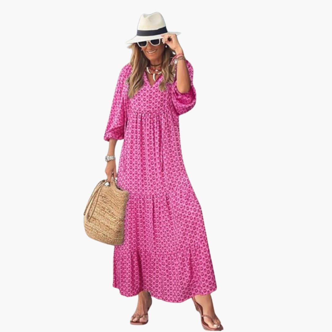 Women's Boho Maxi Dress – Floral Pattern Loose Fit Flowy Comfort