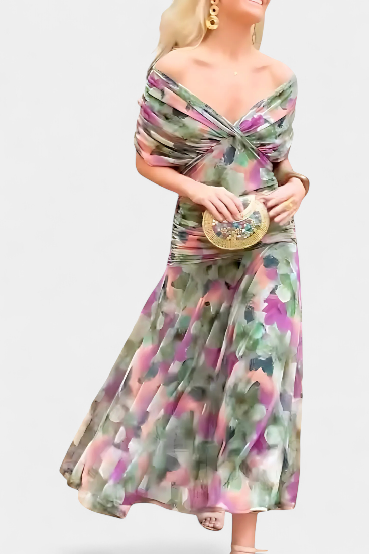 Women's Floral Maxi Dress – V-Neck Flowy Elegant Summer Style
