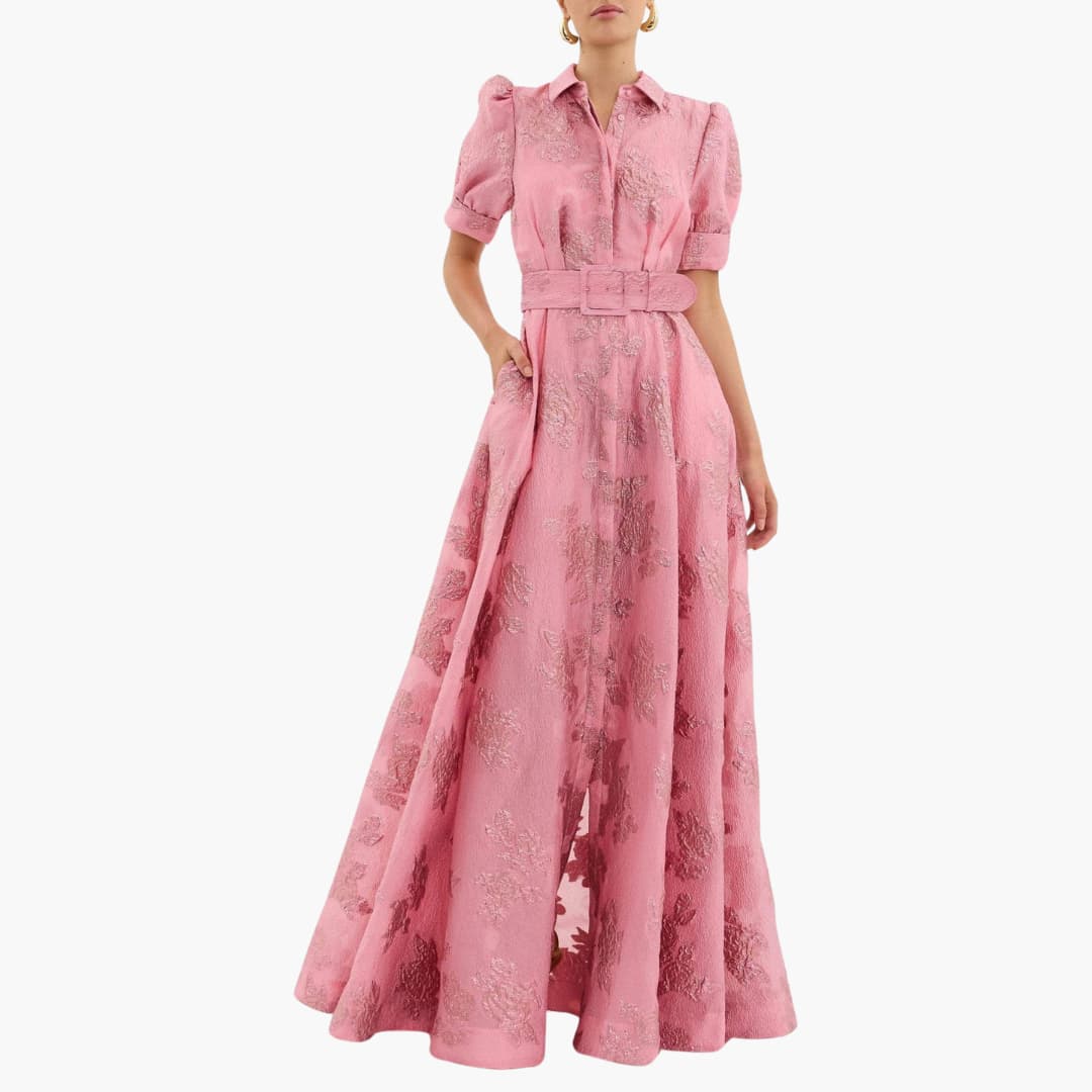 Women's Floral Belted Maxi Dress – Puff Sleeve Romantic Elegance