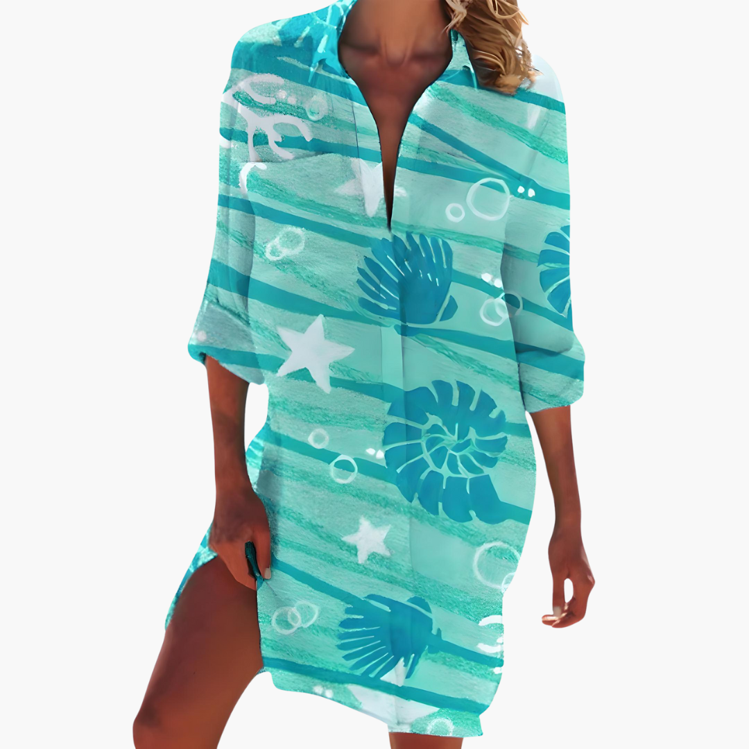 Women's Long Sleeve Shirt Dress – Button Placket Relaxed Everyday Style