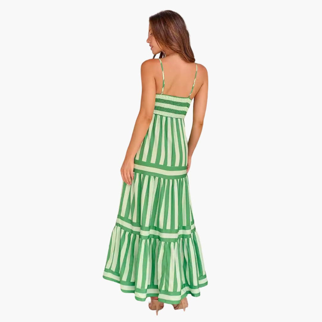 Women's Striped Maxi Dress – Sleeveless Strap Summer Breezy Style
