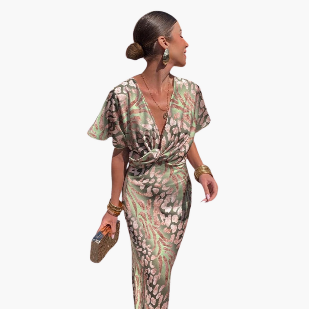Women's V-Neck Tunic Dress – Loose Fit Short Sleeve Casual Everyday