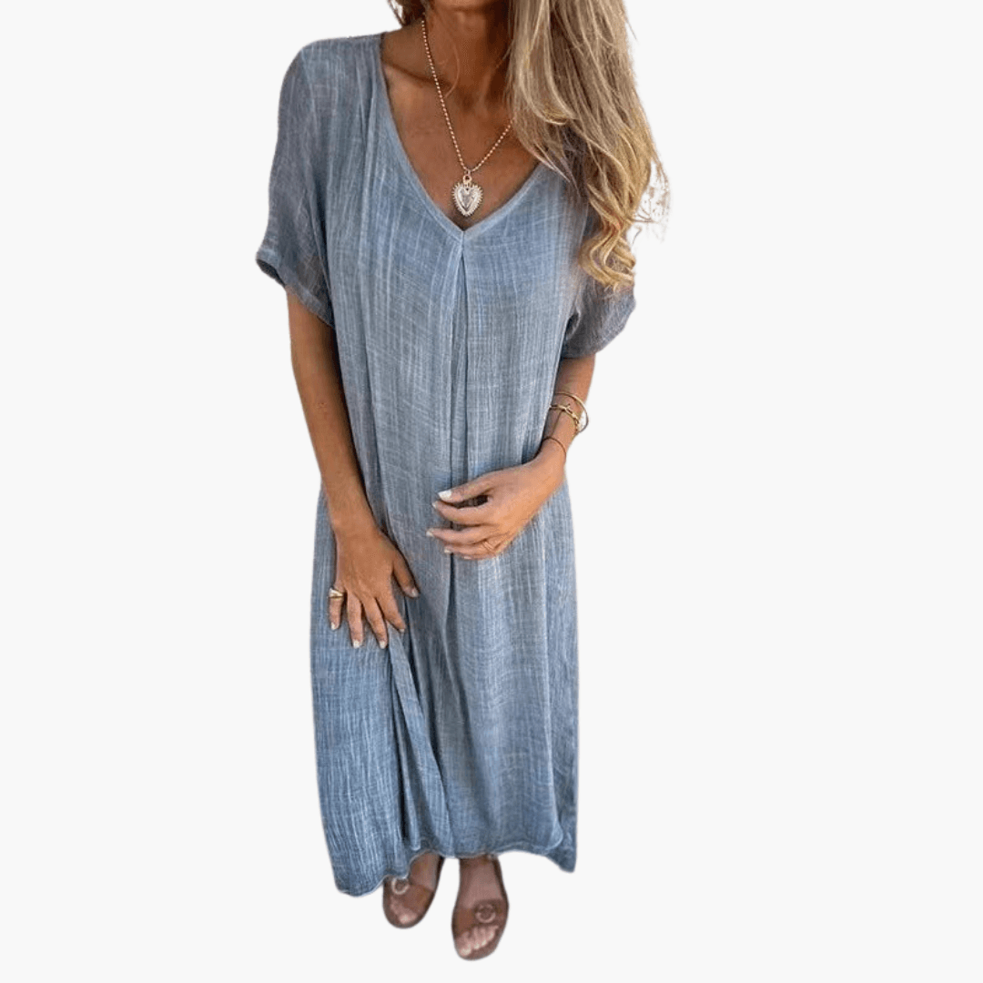 Women's V-Neck Summer Dress – Loose Fit Lightweight Casual Comfort