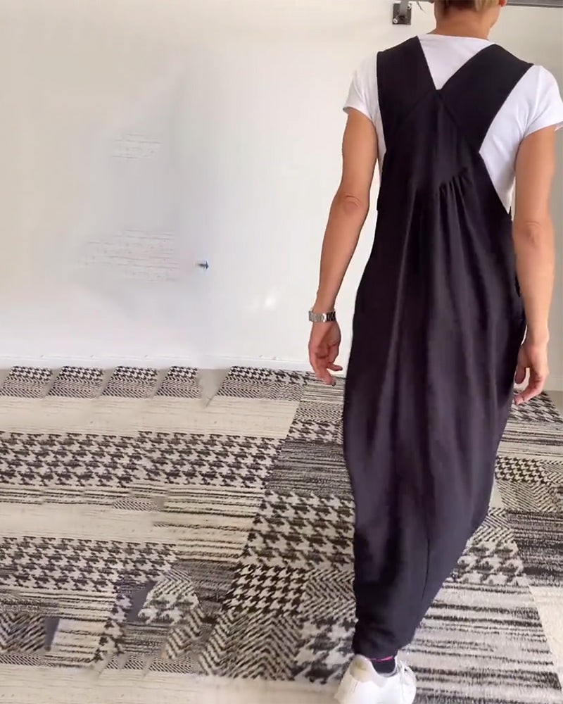 Women's Maxi Overall Dress – Flowy Sleeveless Casual Chic