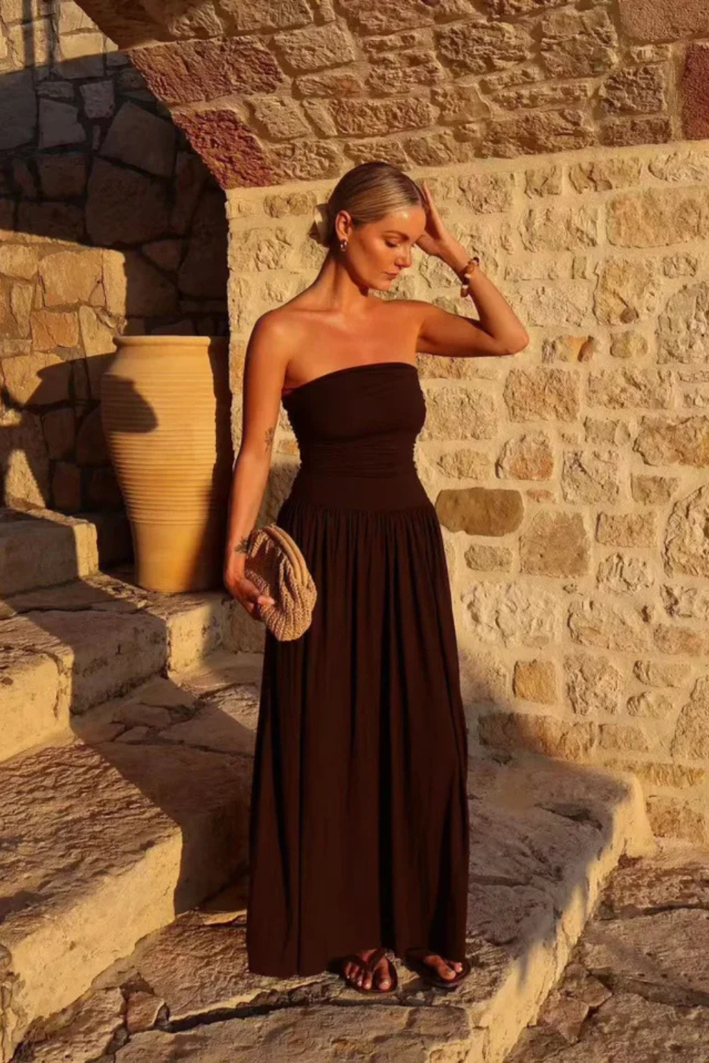 Women's Strapless Pleated Maxi Dress – Elegant Summer Style