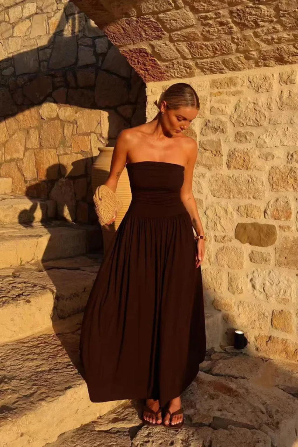 Women's Strapless Pleated Maxi Dress – Elegant Summer Style